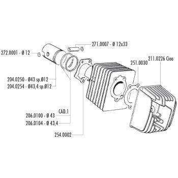 silindrikomplekt Polini malmist võidusõidu 63cc 12mm kolvisõrmega Piaggio Ciao jaoks