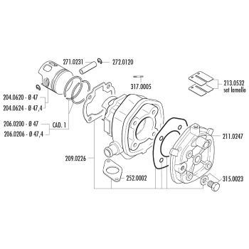 cylinder kit Polini cast iron sport 70cc for Minarelli horizontal LC