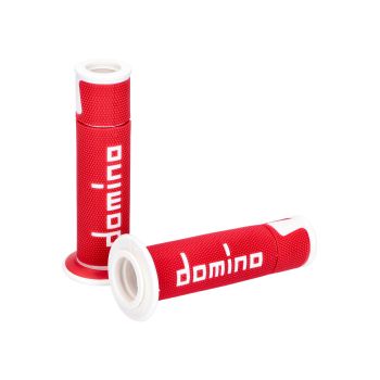 handlebar grip set Domino A450 on-road racing red / white with open ends