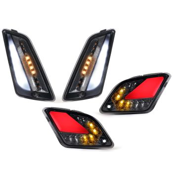 Indicator set front + rear -MOTO NOSTRA (2014-2018) dynamic LED sequential light, front with day time running light and rear with position light (E-mark)- Vespa GT, GTL, GTV, GTS 125-300 - smoked