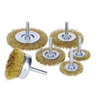 steel wire round and cup brushes Silverline, brass-plated, 6-piece set