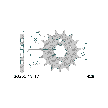 AFAM eesmine hammasratas 16 hammast 428 mudelitele Kymco Hipster, Meteorit, Stryker, Quannon