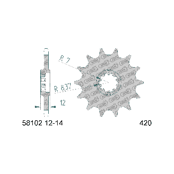 AFAM eesmine hammasratas 14 hammast 420 mudelitele Gilera H@k, GSM Morini