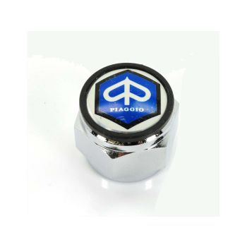 Steering head bearing nut / fork nut with emblem chrome for Piaggio Ciao, Citta