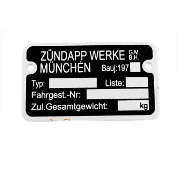 frame type plate 197- for Zündapp CS GTS KS R Combinette ZD C Bergsteiger