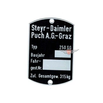 Motorcycle frame nameplate original for Puch 250 SG