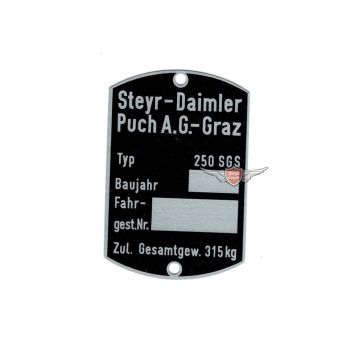 Motorcycle frame nameplate original for Puch 250 SGS