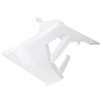 Piaggio kütusepaagi kate vasak OEM valge mudelitele Derbi Senda R 50, Senda SM 50 X-Treme Euro4 2018-
