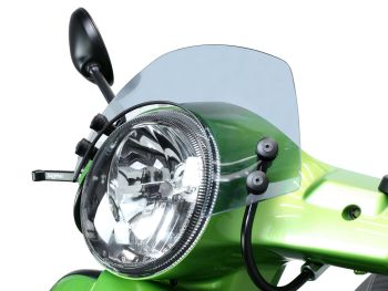 Flyscreen with black brackets -MOTO NOSTRA, w=340mm, h=105mm- Vespa GT, GTL, GTS, GTS Super 125-300cc - smoke grey