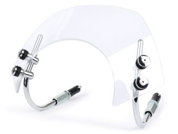 Flyscreen with chromed brackets -MOTO NOSTRA, w=340mm, h=105mm- Vespa GTS 125-300 HPE (2019-) cc - colourless