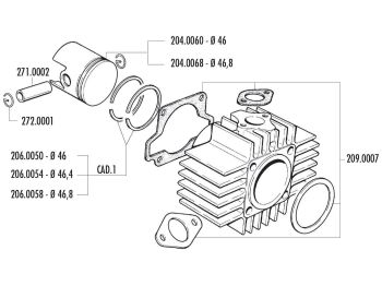 piston kit Polini sport 70cc 46mm for Garelli Noi-Matic, Katia 50