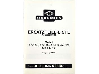 Spare parts list parts catalog 1975 for Hercules K 50 RL SL MK 1 MK 2 Sprint Moki