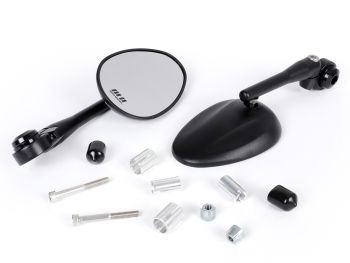 Pair of mirrors -MOTO NOSTRA 1405, aluminium CNC, oval, handlebar ends- matt black
