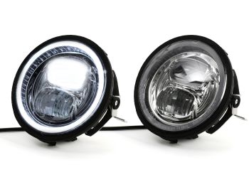 Headlight incl. conversion ring and headlight support -MOTO NOSTRA- LED HighPower - Ø=143mm (5 3/4) - 12V DC - with E9-mark - for conversion of Vespa PE/PX