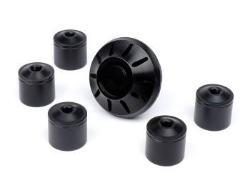 Caps- Set wheel nut / rim Ø=35mm -MOTO NOSTRA, CNC, black shiny- Vespa ET2, ET4, GT, GTL, GTS, GTV, LX, LXV, S, Gilera Fuoco, Piaggio Fly, Hexagon, Liberty, MP3, Sfera RST, Zip FR, Zip II, Zip SP