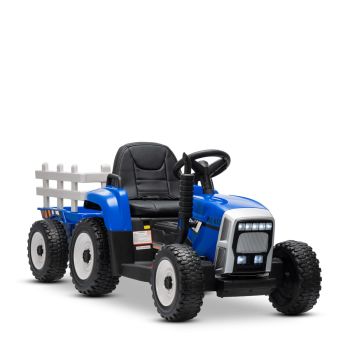 TRACTEUR LECTRIQUE ENFANT AVEC REMORQUE BLEU