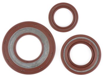 Oil seal set engine -BGM PRO, FKM/Viton® (E10/etahnol resistant) rubber,brown- Vespa Largeframe PX (-1984), P80X, P125X, P150X, P200E, Rally200 (VSE1T, 33997-, Ducati), Sprint Veloce150 (VLB1T,294260-), GTR125 (VNL2T, 145901-), TS125 (VNL3T, 18139-) - ex
