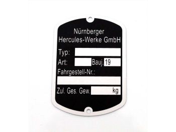 Nameplate Sch for Hercules Prima M KX MX MF MP HR P Supra Optima GT GX Blank MOGA