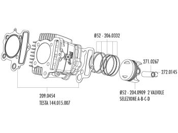 piston kit Polini 87cc 52mm (C) for Honda XR 50, Polini XP4T 50