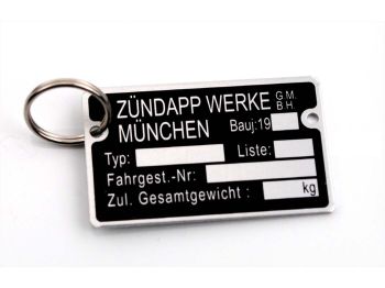 Key fob MOGA type plate for Zündapp CS GTS KS R Combinette ZD C Bergsteiger