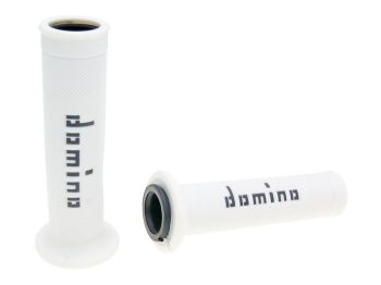 handlebar grip set Domino A010 on-road white / black open end grips