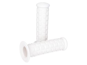 handlebar rubber grip set short, block design white for automatic moped (22, 24mm)