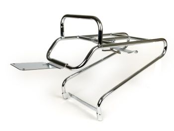 Rear rack -MOTO NOSTRA horizontal spare wheel holder- Vespa PX80, PX125, PX150, PX200 - chrome