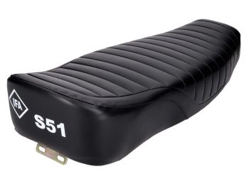 seat Enduro two-seat pleated black w/ IFA S51 logo for Simson S51