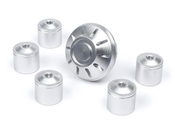 Caps- Set wheel nut / rim Ø=35mm -MOTO NOSTRA, CNC, silver- Vespa ET2, ET4, GT, GTL, GTS, GTV, LX, LXV, S, Gilera Fuoco, Piaggio Fly, Hexagon, Liberty, MP3, Sfera RST, Zip FR, Zip II, Zip SP