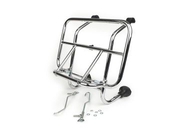 Front rack, fold down -MOTO NOSTRA- Vespa Smallframe V50, PV125, ET3, PK S, PK XL, PK XL2 Largeframe Rally180/200, Sprint150, TS125, GT125, GTR125, PX80, PX125, PX150, PX200 - chrome
