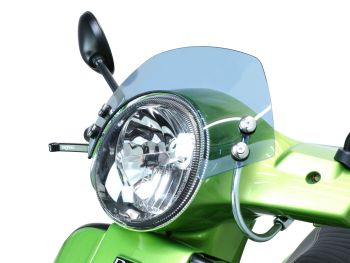 Flyscreen with chromed brackets -MOTO NOSTRA, w=340mm, h=105mm- Vespa GT, GTL, GTS, GTS Super 125-300cc - smoke grey
