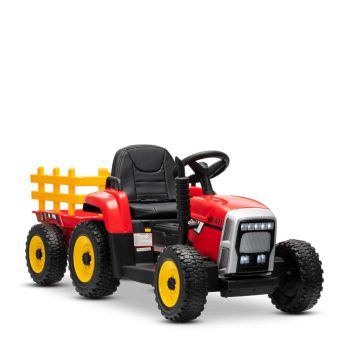 TRACTEUR LECTRIQUE ENFANT AVEC REMORQUE ROUGE
